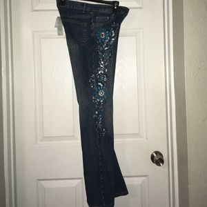 Cache Beaded Embroidered Denim